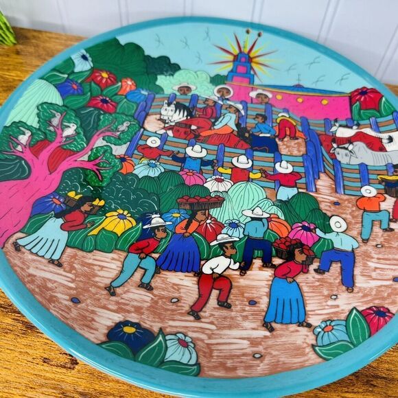 VINTAGE MEXICAN FOLK ART Vibrant Hand Painted Isidoro Decorative Wall Plate 10” - Picture 2 of 7